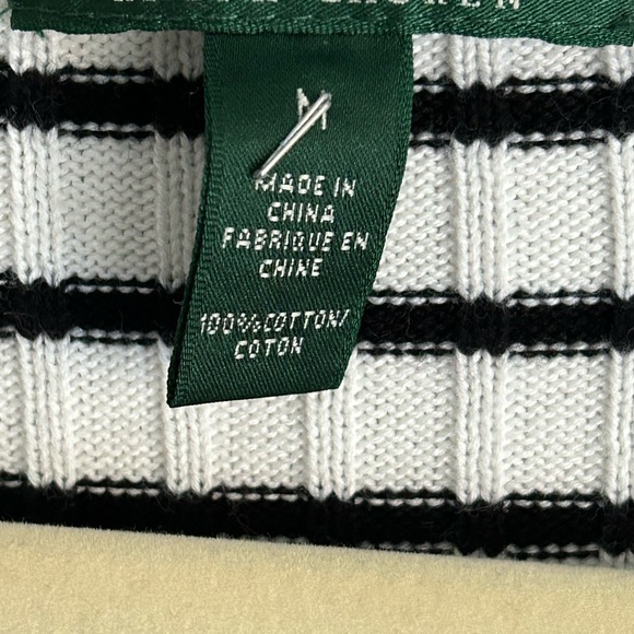 Ralph Lauren cardigan Size Medium ribbed striped V Neck stripes white and black - Picture 2 of 7